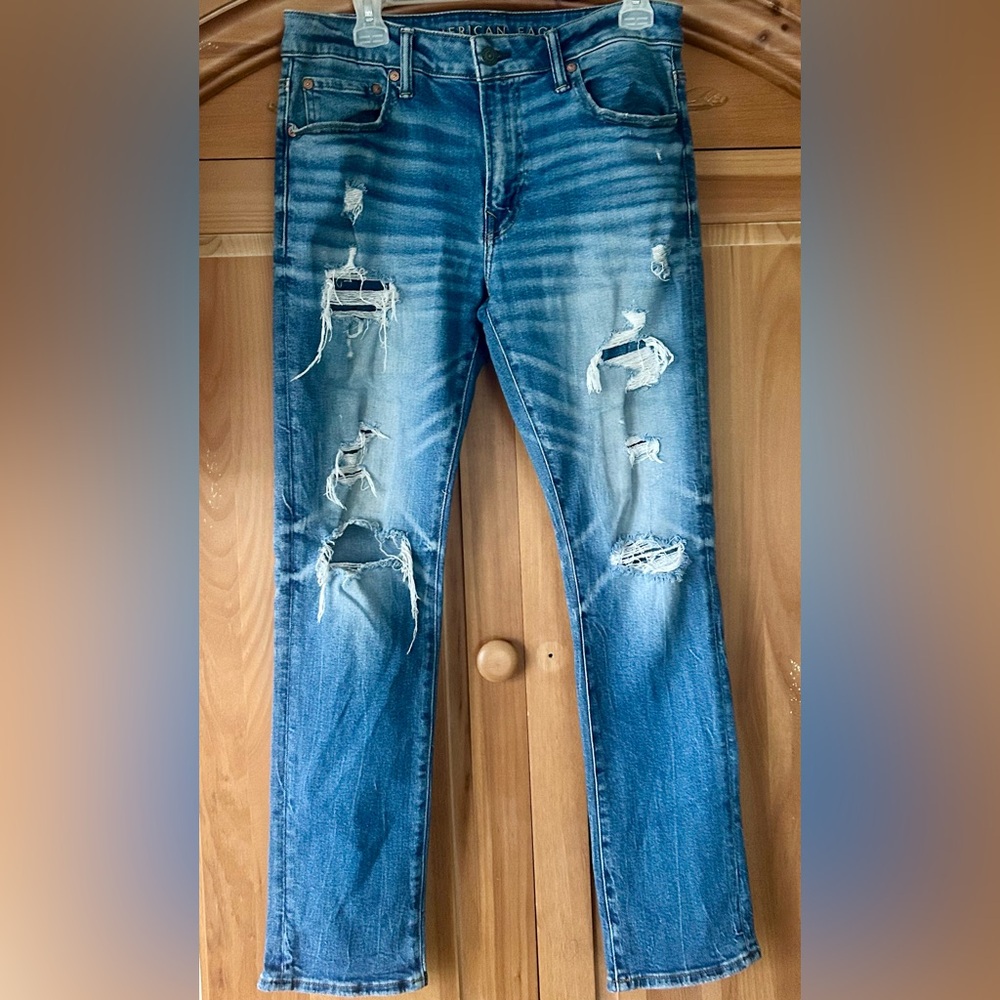 American Eagle Outfitters Ripped Blue Slim Jeans 30/32